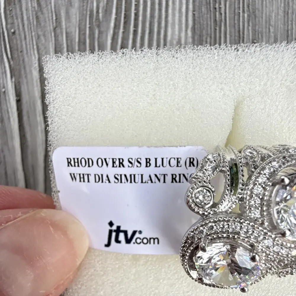 JTV Rhodium Over 925 Sterling Silver Halo Sim. Diamond Cocktail Ring 5 (147)